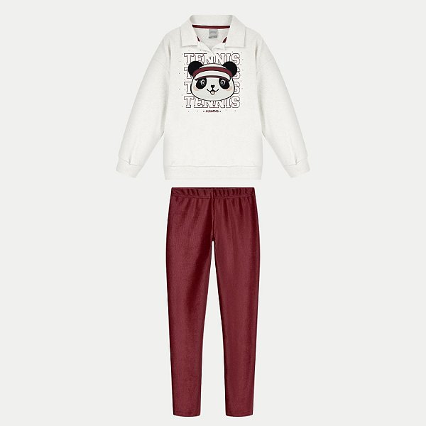 CONJUNTO INVERNO ALAKAZOO CALÇA VELUDO E BLUSÃO MOLETOM OFFWHITE FEMININO INFANTIL