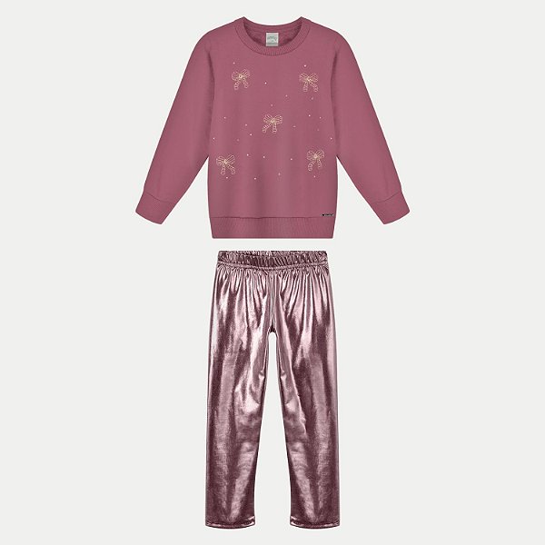 CONJUNTO INVERNO ALAKAZOO CALÇA LEGGING E BLUSÃO CARECA ROSA FEMININO INFANTIL