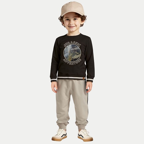 CONJUNTO INVERNO ALAKAZOO CALÇA E BLUSÃO CARECA MOLETOM MARROM MASCULINO INFANTIL