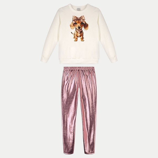 CONJUNTO INVERNO ALAKAZOO CALÇA E BLUSÃO CARECA MOLETOM OFFWHITE  FEMININO INFANTIL