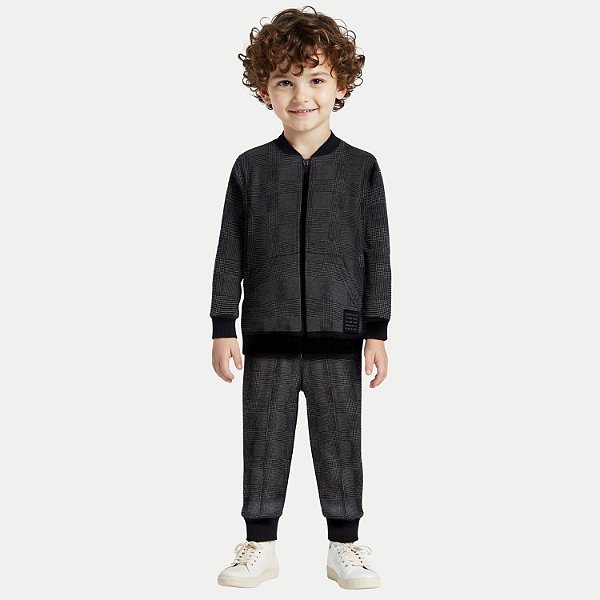 CONJUNTO INVERNO ALAKAZOO CALÇA E JAQUETA SEM CAPUZ POLIESTER PRETO MASCULINO INFANTIL