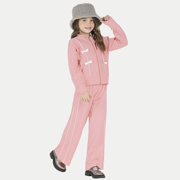 CONJUNTO INVERNO ALAKAZOO CALÇA E JAQUETA MOLETINHO ROSA FEMININO INFANTIL