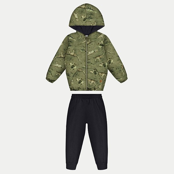 CONJUNTO INVERNO ALAKAZOO CALÇA E JAQUETA COM CAPUZ VERDE MASCULINO INFANTIL