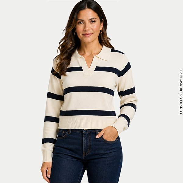 BLUSA AT SP ELISE MANGA LONGA TRICÔ LISTRADA FEMININO ADULTO (CORS SORTIDAS)