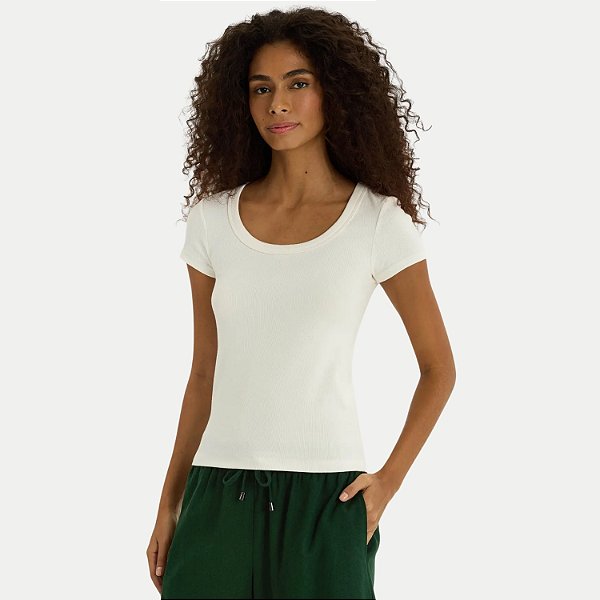 BLUSA HERING MANGA CURTA MALHA CANELADA OFFWHITE FEMININO ADULTO