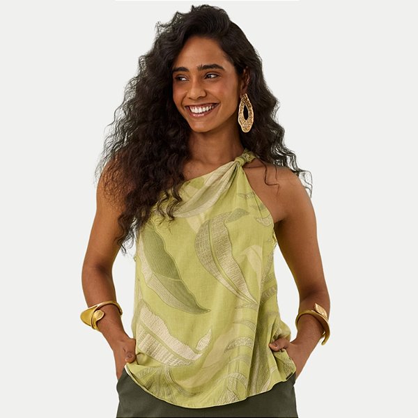 BLUSA LUNENDER NULA MANGA VISCOSE ESTANPADA VERDE FEMININO ADULTO
