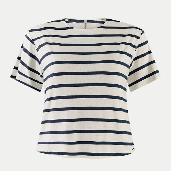 BLUSA LUNENDER MANGA CURTA LINHO LISTRADA AZUL MARINHO FEMININO ADULTO