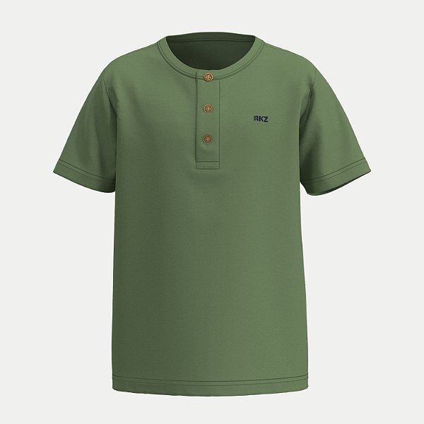 CAMISETA ALAKAZOO MANGA CURTA COMFORT ALGODÃO GOLA COM BOTÃO VERDE FOLHA UNISEX INFANTIL