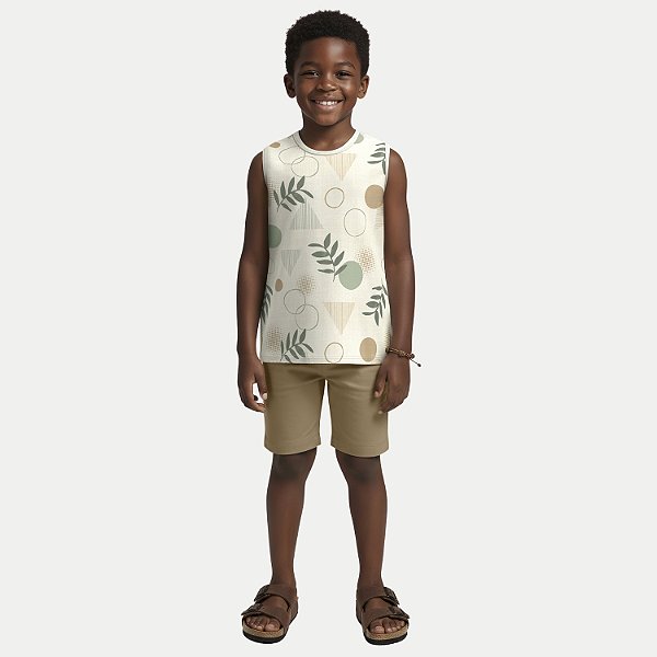 CONJUNTO VERÃO ALAKAZOO BERMUDA MOLETOM E CAMISETA REGATA VERDE MASCULINO INFANTIL