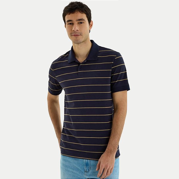 POLO HERING MANGA CURTA COMFORT MALHA LISTRADO AZUL MARINHO MASCULINO ADULTO