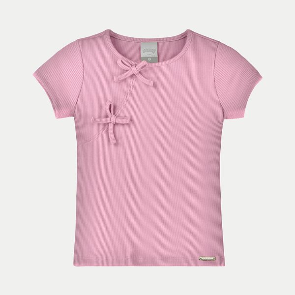 BLUSA ALAKAZOO MANGA CURTA MALHA CANELADA ROSA FEMININO INFANTIL