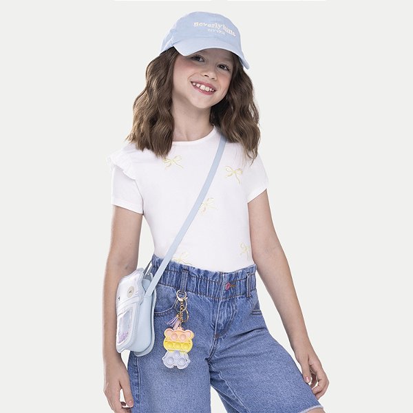 BLUSA ALAKAZOO MANGA CURTA ALGODÃO BORDADO OFFWHITE FEMININO INFANTIL