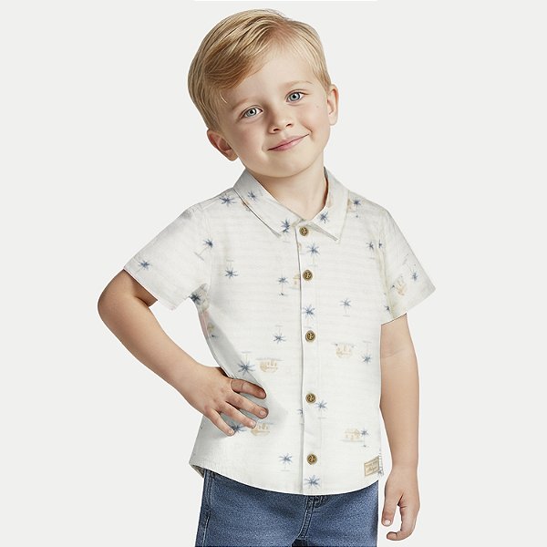 CAMISA ALAKAZOO MANGA CURTA COMFORT ALGODÃO ESTAMPADA OFFWHITE MASCULINO INFANTIL