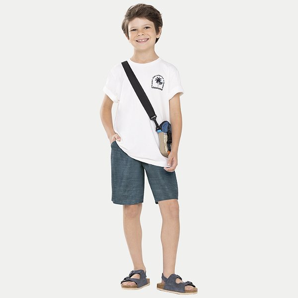CONJUNTO VERÃO ALAKAZOO BERMUDA E CAMISETA MANGA CURTA MISTO OFFWHITE MASCULINO INFANTIL