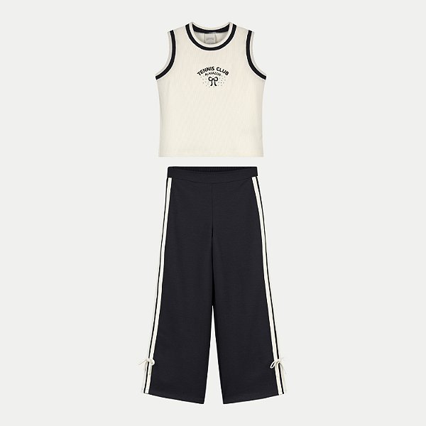 CONJUNTO VERÃO ALAKAZOO CALÇA E BLUSA REGATA CANELADA PRETO FEMININO INFANTIL