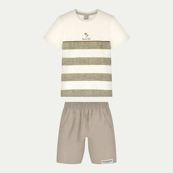 CONJUNTO VERÃO ALAKAZOO BERMUDA E CAMISETA MANGA CURTA MISTO OFFWHITE MASCULINO INFANTIL