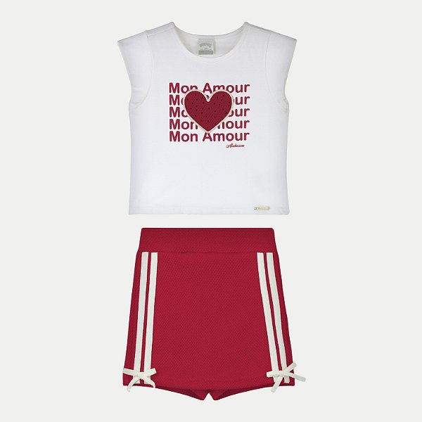 CONJUNTO VERÃO ALAKAZOO SHORT SAIA E BLUSA REGATA VERMELHO FEMININO INFANTIL