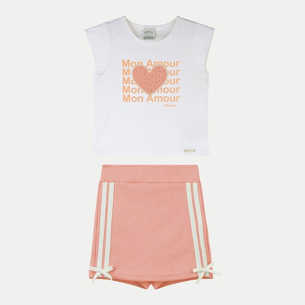 CONJUNTO VERÃO ALAKAZOO SHORT SAIA E BLUSA REGATA SALMÃO FEMININO INFANTIL