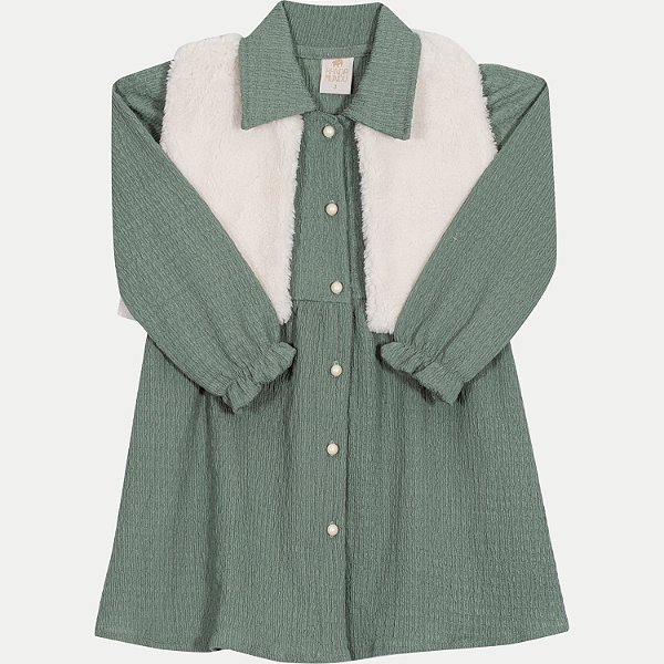 VESTIDO RANDA MUNDU MANGA LONGA MALHA COM COLETE OFF E VERDE FEMININO INFANTIL