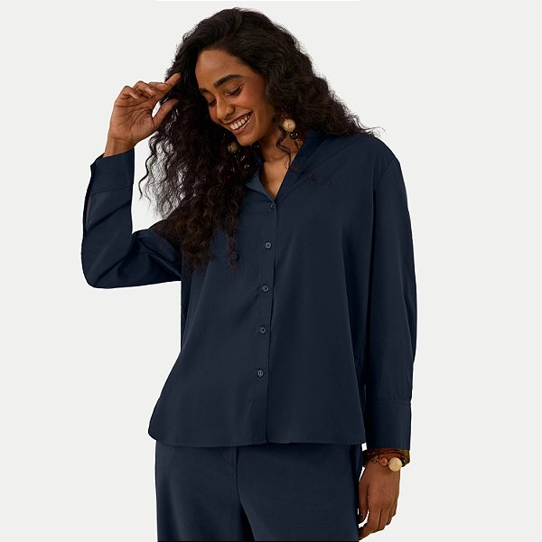 CAMISETE LUNENDER MANGA LONGA VISCOSE E POLIESTER AZUL MARINHO FEMININO ADULTO