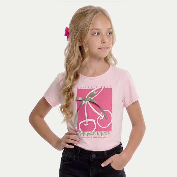 BLUSA BY GUS MANGA CURTA TSHIRT ALGODÃO SILKADA ROSA FEMININO INFANTIL