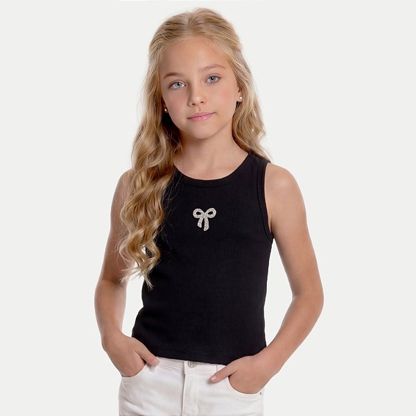 BLUSA BY GUS REGATA MALHA CANELADA PRETO FEMININO INFANTIL