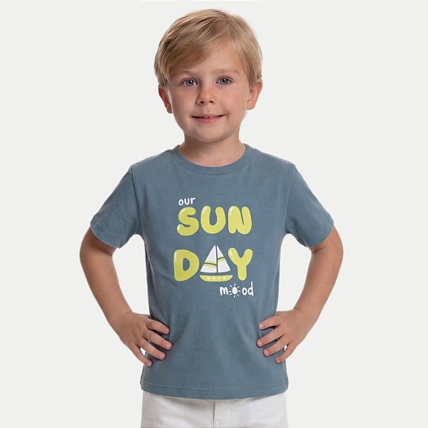 CAMISETA BY GUS MANGA CURTA COMFORT ALGODÃO SILKADA AZUL PASTEL MASCULINO INFANTIL