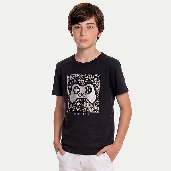 CAMISETA BY GUS MANGA CURTA COMFORT ALGODÃO SILKADA PRETO MASCULINO INFANTIL