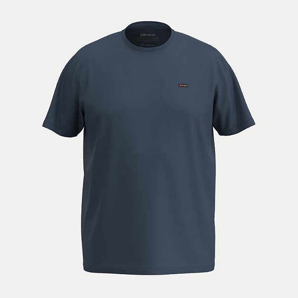 CAMISETA FICO MANGA CURTA COMFORT ALGODÃO BORDADA GOLA REDONDA AZUL MARINHO MASCULINO ADULTO