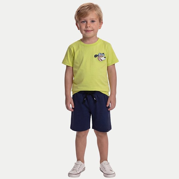 CONJUNTO VERÃO BY GUS BERMUDA E CAMISETA MANGA CURTA MALHA AMARELO MASCULINO INFANTIL