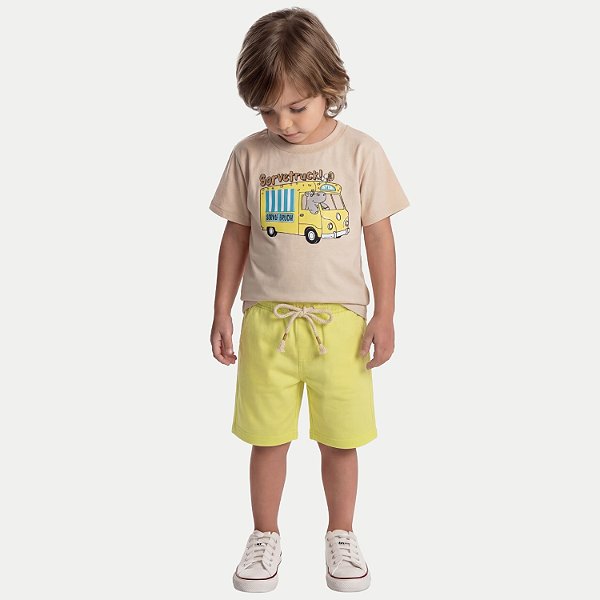 CONJUNTO VERÃO BY GUS BERMUDA E CAMISETA MANGA CURTA MALHA BEGE MASCULINO INFANTIL