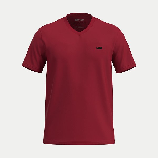 CAMISETA FICO MANGA CURTA COMFORT ALGODÃO LISA GOLA V VERMELHO MASCULINO ADULTO