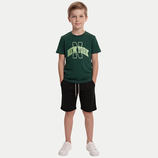 CONJUNTO VERÃO BY GUS BERMUDA E CAMISETA MANGA CURTA MALHA VERDE MASCULINO INFANTIL
