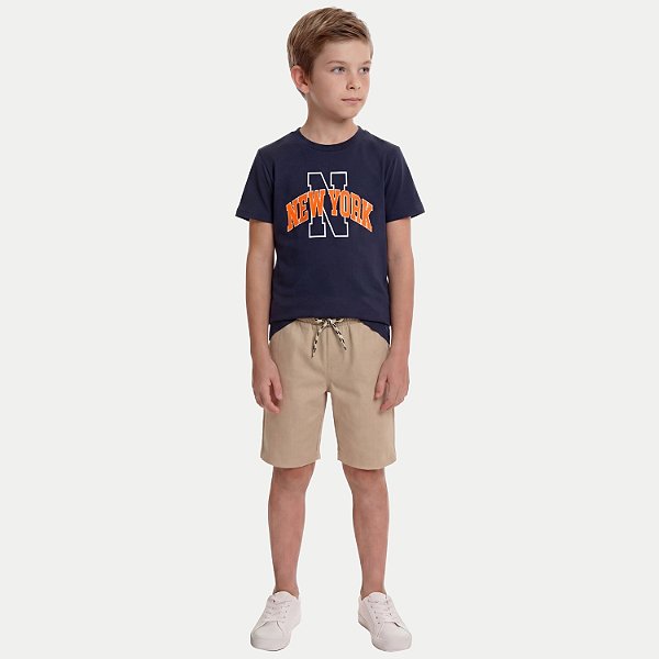 CONJUNTO VERÃO BY GUS BERMUDA E CAMISETA MANGA CURTA MALHA AZUL MARINHO MASCULINO INFANTIL