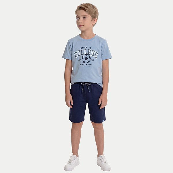 CONJUNTO VERÃO BY GUS BERMUDA E CAMISETA MANGA CURTA MALHA AZUL MASCULINO INFANTIL