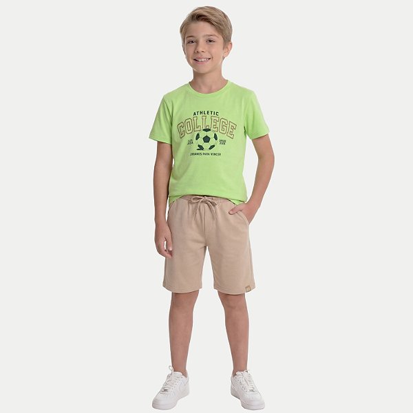 CONJUNTO VERÃO BY GUS BERMUDA E CAMISETA MANGA CURTA  MALHA VERDE MASCULINO INFANTIL