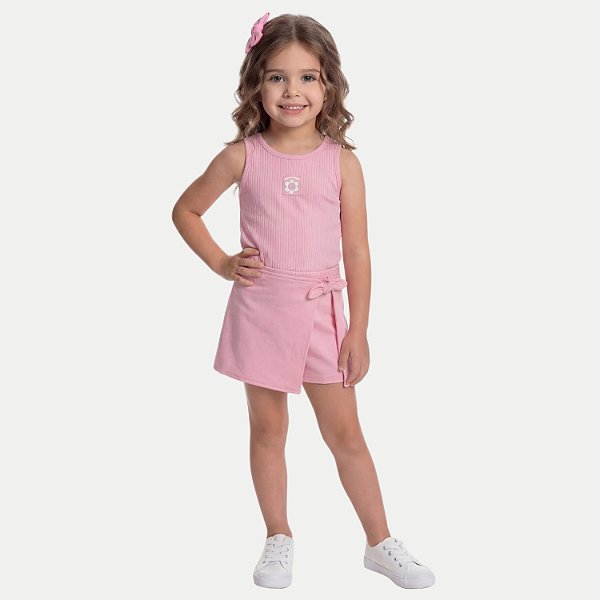 CONJUNTO VERÃO BY GUS SHORT SAIA E BLUSA REGATA MALHA ROSA FEMININO INFANTIL