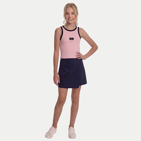 CONJUNTO VERÃO BY GUS SHORT SAIA E BLUSA REGATA MALHA ROSA FEMININO INFANTIL