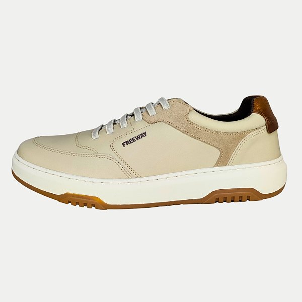 TÊNIS FREE WAY CASUAL SOUL04 COM CADARÇO COURO OFFWHITE MASCULINO ADULTO