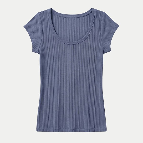 BLUSA HERING MANGA CURTA MALHA CANELADA AZUL FEMININO ADULTO