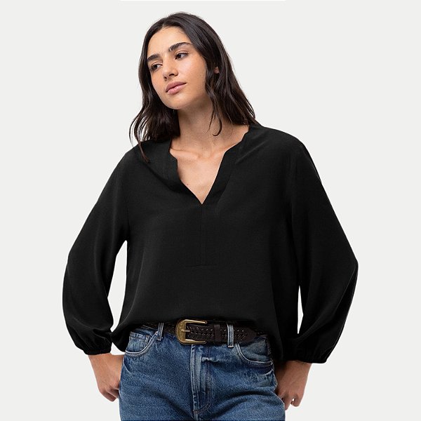 BLUSA HERING 3/4 VISCOSE PRETO FEMININO ADULTO