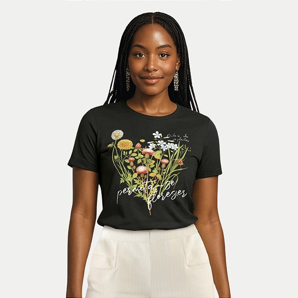 BLUSA LUNENDER MANGA CURTA TSHIRT ALGODÃO PRETO FEMININO ADULTO