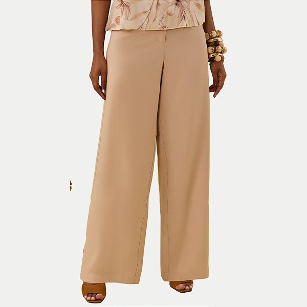 CALÇA LUNENDER ALFAIATARIA WIDE LEG BEGE FEMININO ADULTO