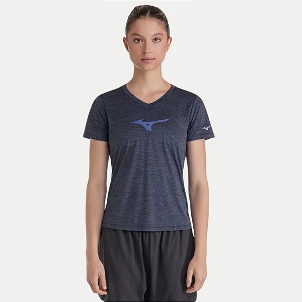 BLUSA MIZUNO MANGA CURTA POLIESTER FITNESS AZUL MARINHO FEMININO ADULTO