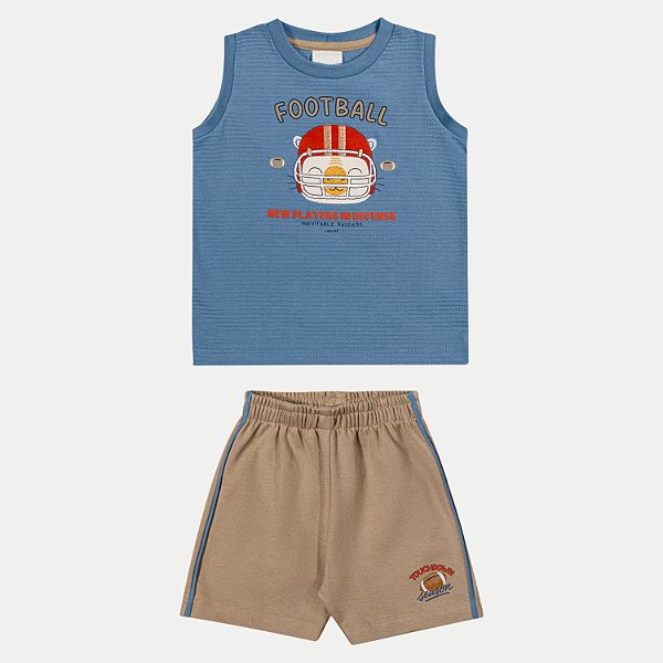 CONJUNTO VERÃO ANGERO BERMUDA E CAMISETA REGATA AZUL MASCULINO INFANTIL