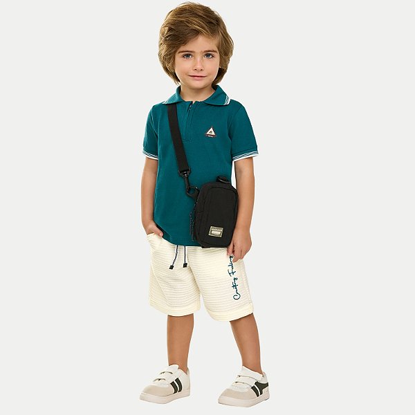 CONJUNTO VERÃO ANGERO BERMUDA E POLO MANGA CURTA MALHA PETROLEO MASCULINO INFANTIL
