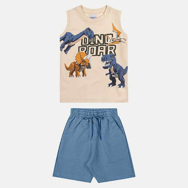 CONJUNTO VERÃO ANGERO BERMUDA E CAMISETA REGATA BEGE MASCULINO INFANTIL