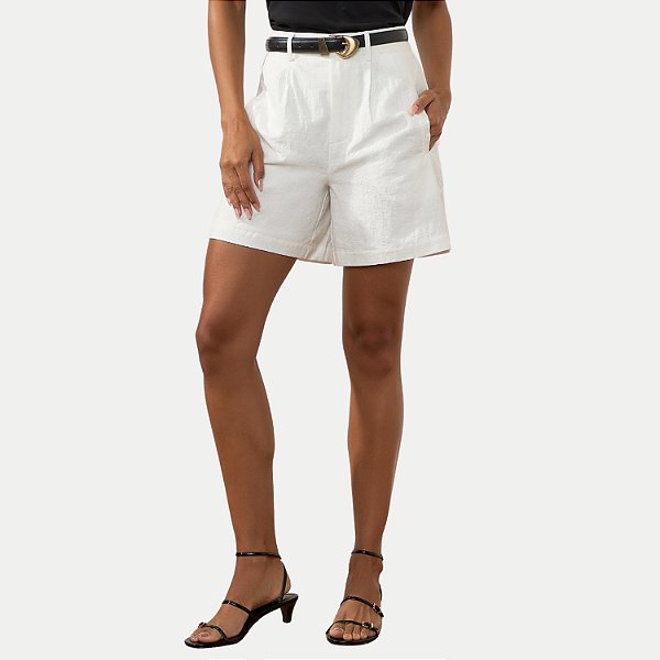 SHORT DOCE TRAMA ALGODÃO ALFAIATARIA OFFWHITE FEMININO ADULTO