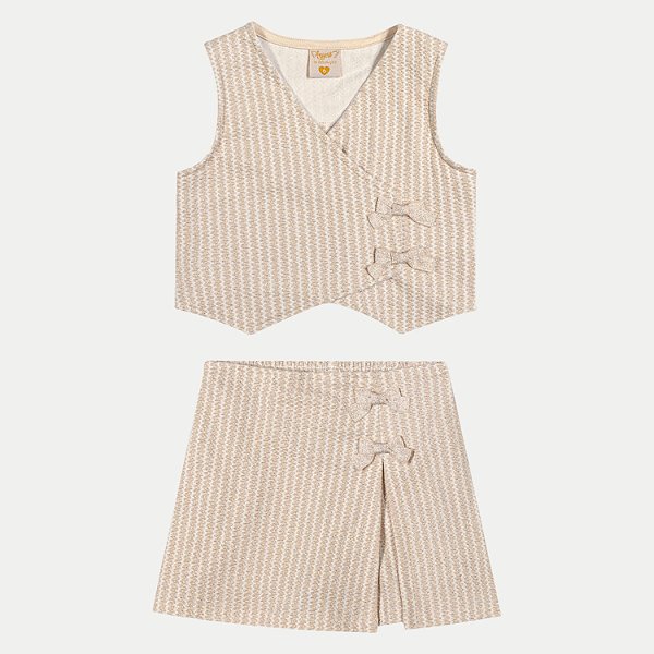 CONJUNTO VERÃO ANGERO SHORT E BLUSA REGATA MALHA BEGE FEMININO INFANTIL