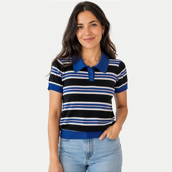 BLUSA AT SP ELISE MANGA CURTA POLO TRICÔ LISTRADA FEMININO ADULTO (CORES SORTIDAS) 312315-P